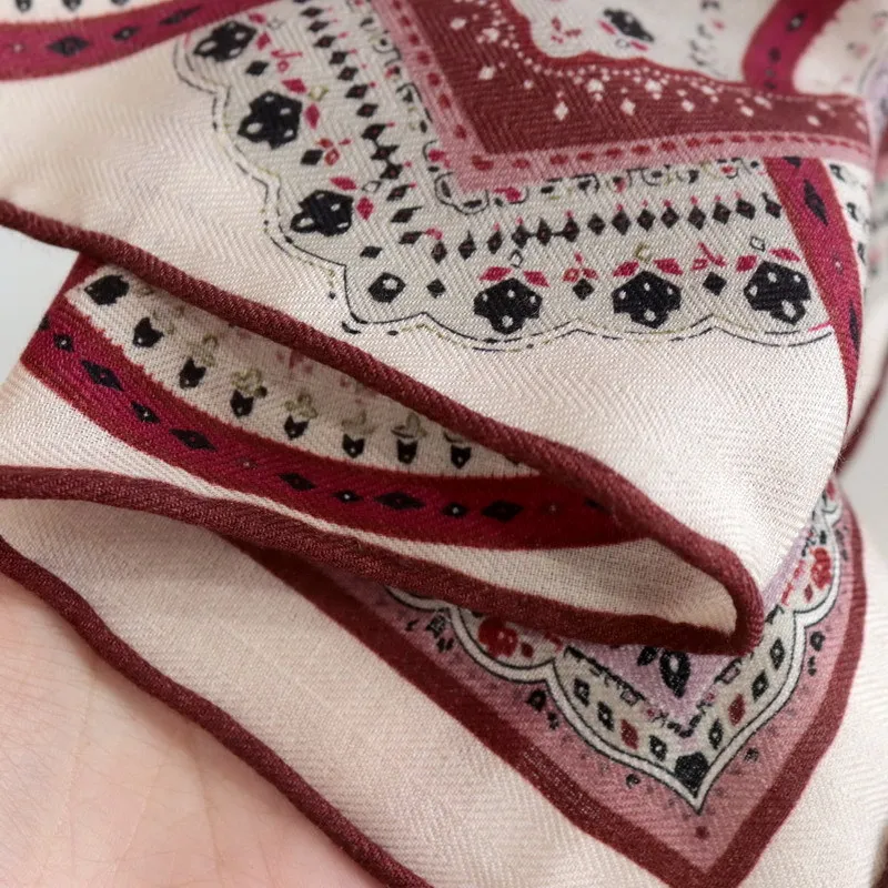Paisley Small Neck Scarf 65CM Handmade Rolled Edges Scarfs Luxury Designer Scarfs Silk Wool Shawl Christmas Gift Bag Decoration - view 5