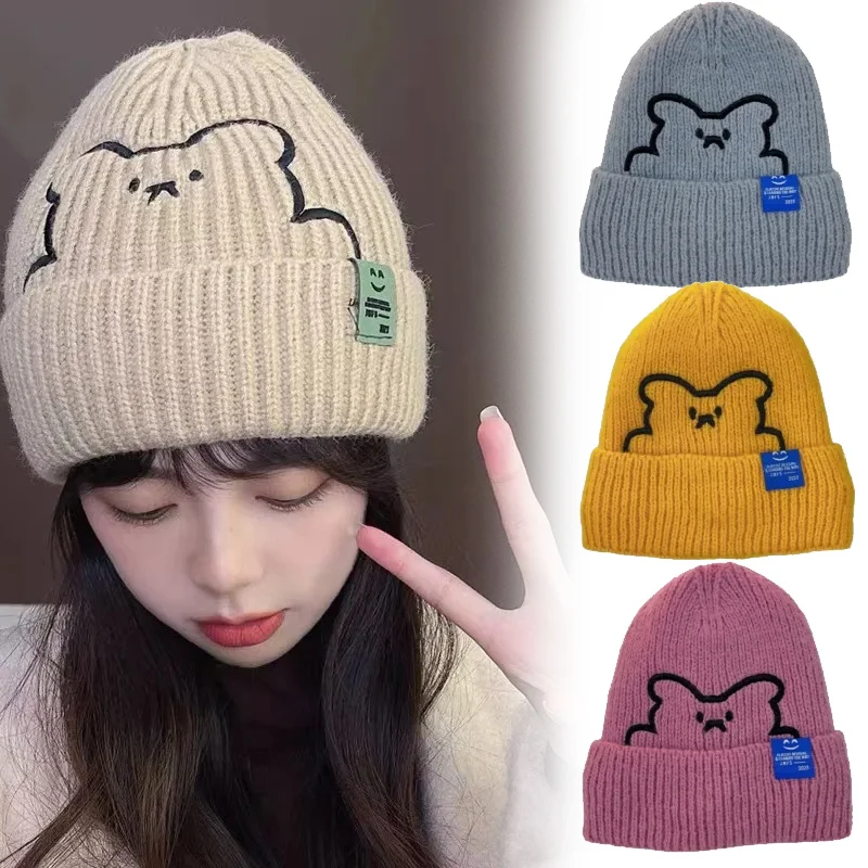 

Kids Winter Bear Hat Thick Knit Animal Ear Flap Cap with Cartoon Ear Muffs Heartwarming Family Matching Set for Boys Girls