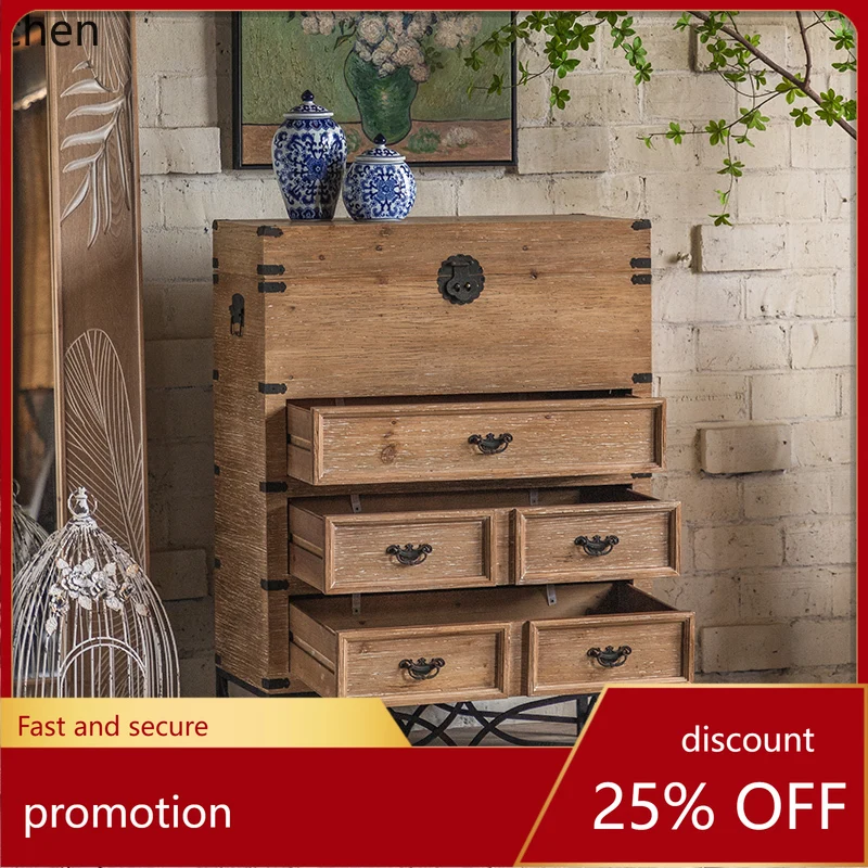 

HT retro old solid wood bucket cabinet against the wall, sofa side cabinet, bed and breakfast, bedroom storage cabinet