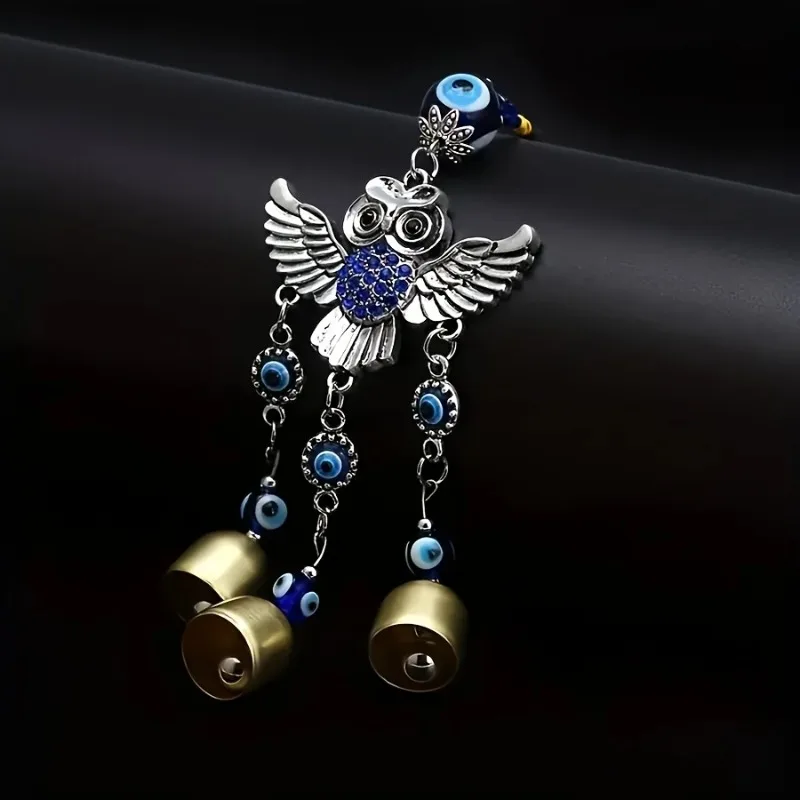 1pc Blue Eye Spread Wing Owl Bell Wind Chime for Outdoor Courtyard Corridor Window Lattice Wall Car Decoration Birthday Gift