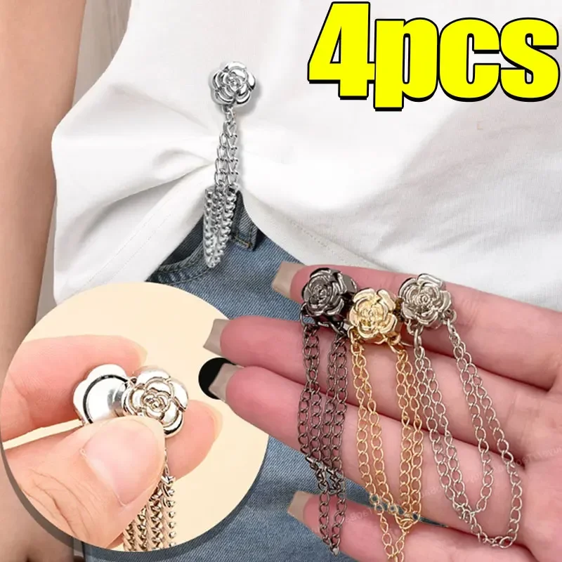 4/1pcs Rose Jeans Ankle Clip, Chest Anti Light Needle, Anti Stepping Slipper Buckle, Pants Length Adjuster ﻿