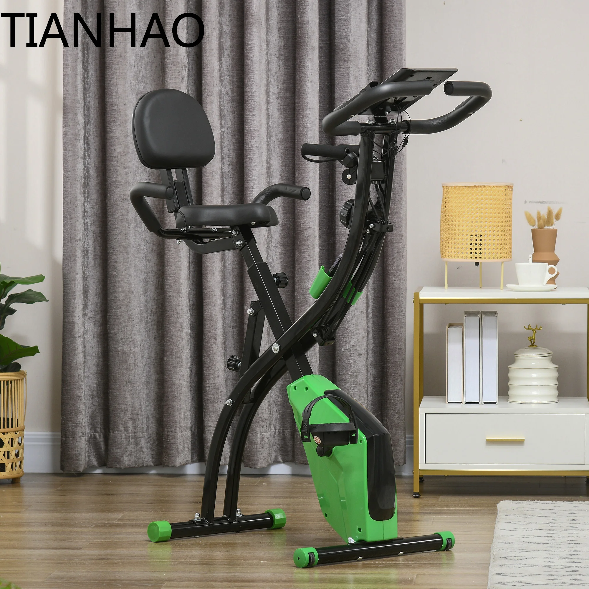 HOMCOM 3-in-1 Folding Exercise Bike, Foldable Stationary Bike with 8-Level Adjustable Magnetic Resistance, Arm Resistance Band