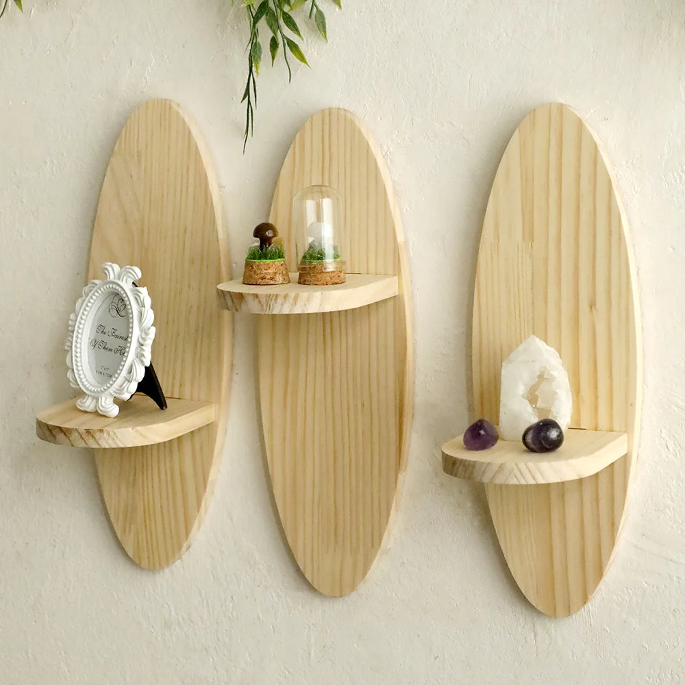 Laser Cut Oval Solid Wood Wall Storage Rack Light Small Items Wall Storage Rack Home Wall Decoration Storage