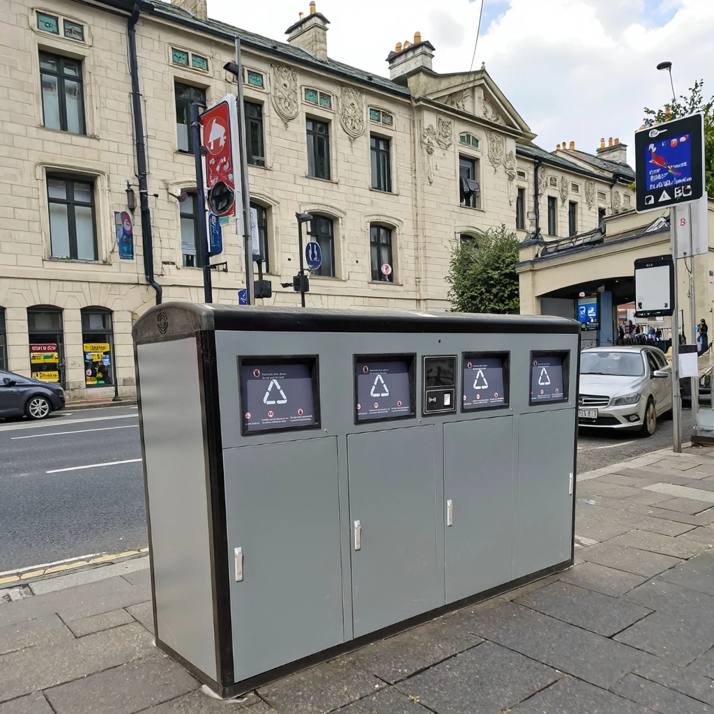 Solar Powered Smart Trash Can with Infrared Sensor Automatic Lid Environmentally Friendly Waste Bin for Park Street Bus Station
