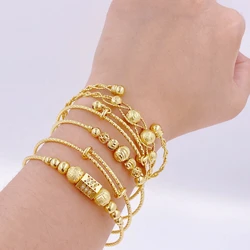 18K Gold Plated Bangle Women Fashion Adjustable Beads Cube Bracelets Birthday Present for Kid Baby Toddlers