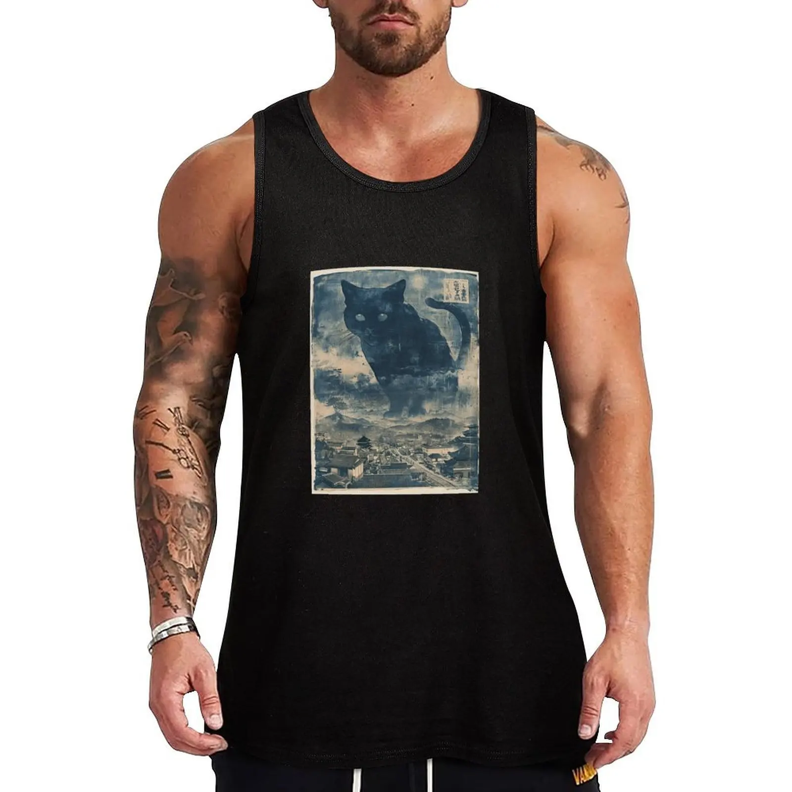 

Vintage Japanese Catzilla Tank Top Breathable Athletic Tank Top Workout Quick Dry Shirt