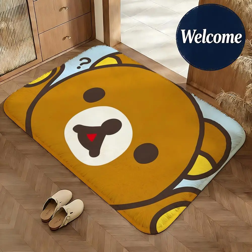 Weiche Flanell-Bodenmatte mit Rilakkuma-Motiv, rutschfeste, saugfähige Fußmatte für Badezimmer, Schlafzimmer, Heimdekoration, Teppich – Detail 9