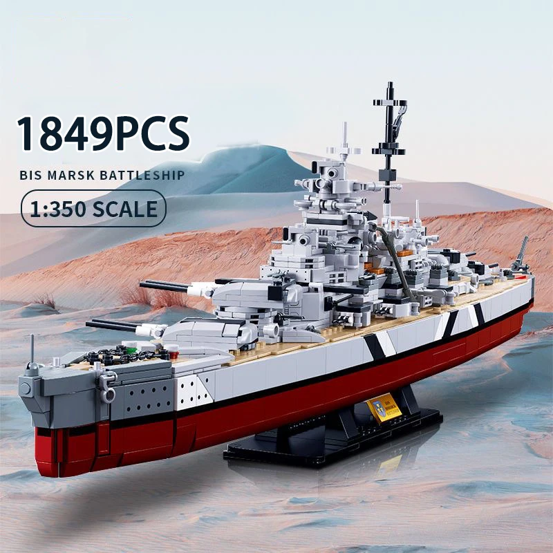 2 In 1 WW2 KMS Bismarck Battleship Building Blocks Military Warships Navy Fleet Model Bricks Toy For Kids Birthday Gift Moc