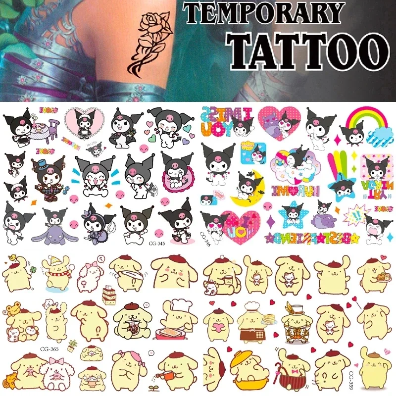 2024 Sanrio Cartoon Tattoo Sticker Art Tattoo Kuromi My Melody Tattoo Cinnamoroll Stickers Cosplay Decor Temporary Waterproof