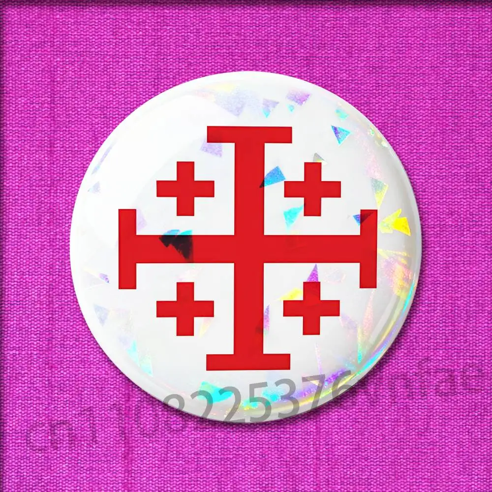 Jerusalem Cross Badge For 58mm 32mm 44mm 25mm 75mm Round Pin Brooch Insignia Cover Cosplay