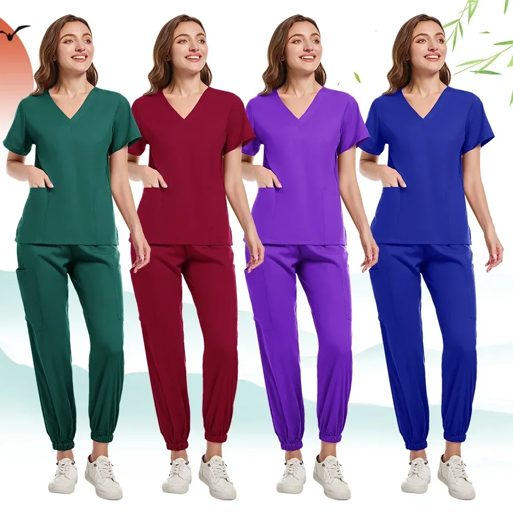 Medical Nurse Beauty Salon Workwear Clinical Scrubs Top + Pant Spa Doctor Nursing Tunic Suit Surgical Uniforms Woman Scrub Set