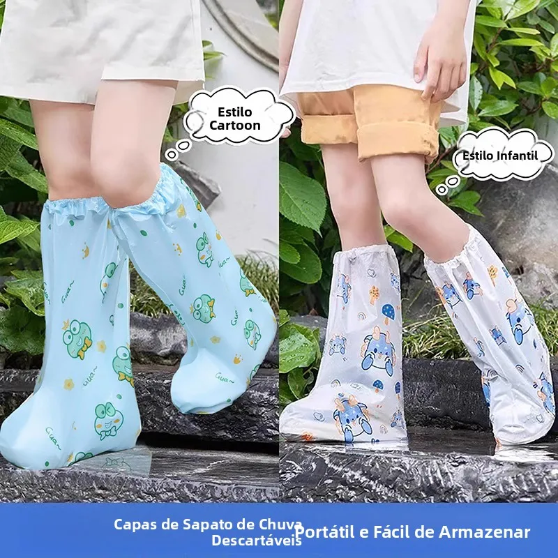 disposable-thickened-children's-shoe-covers-portable-rain-boots-waterproof-non-slip-wear-resistant-long-tube-foot-covers-for