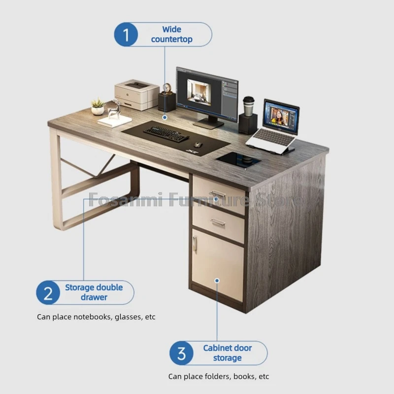 Modern Computer Desk and Chair Set Home Gaming Writing Sturdy Table Mesh Chairs Sets Simple Office Desk with Drawers and Cabinet