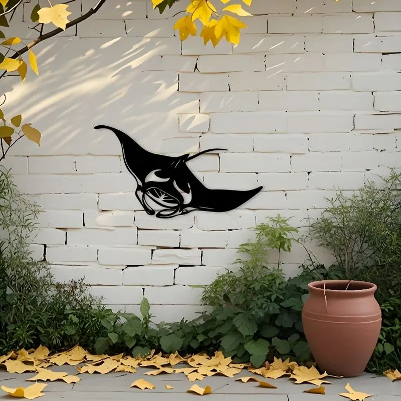 Vintage Metall-Wandkunst, Schwarze Wal-Silhouette Marine-Dekoration für Wohnzimmer, Ozean-Thema Mantarochen-Skulptur für Zuhause Büro Schlafzimmer