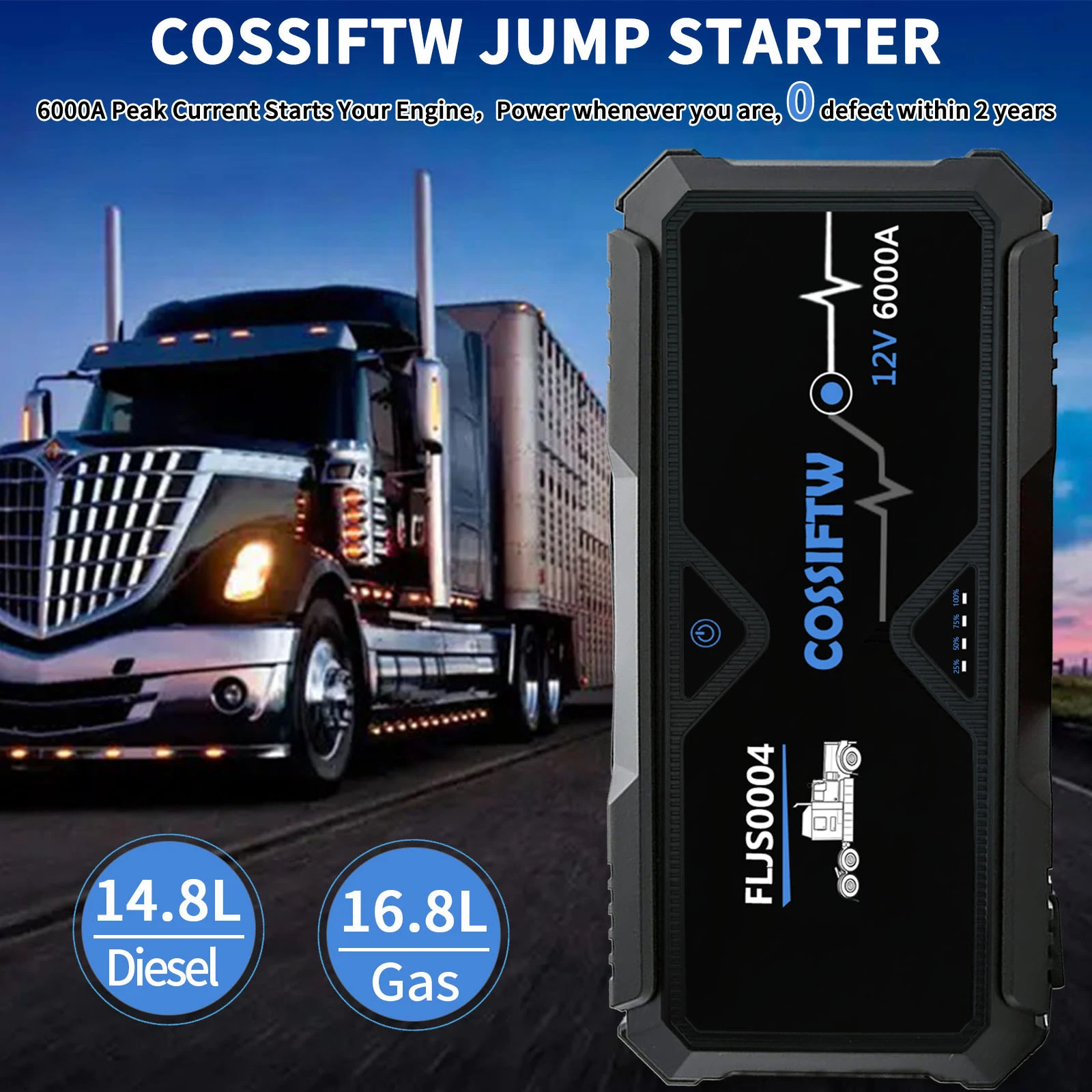 COSSIFTW 6000A portable car jump starter mobile power bidirectional super fast charge PD65W 12V battery charger Truck Booster