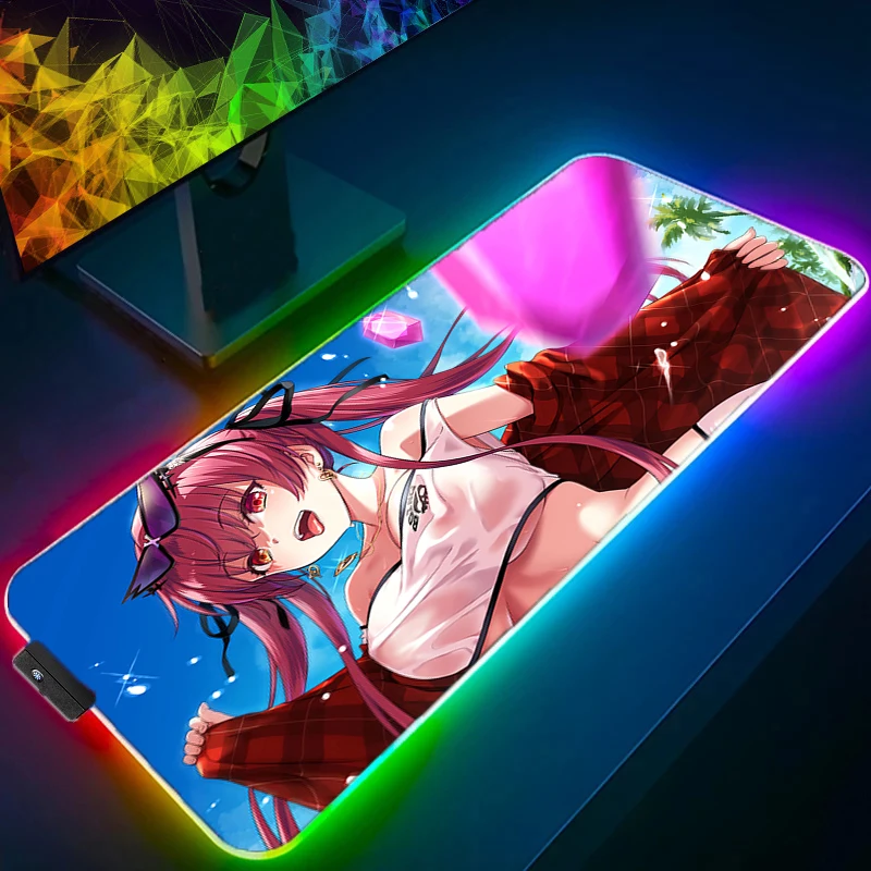 RGB Gaming Mouse Pad, Large Desk Mat, Anti-slip, Stitched Edges, Summer Anime Girl, Non-slip Mat for Gaming & Office Use