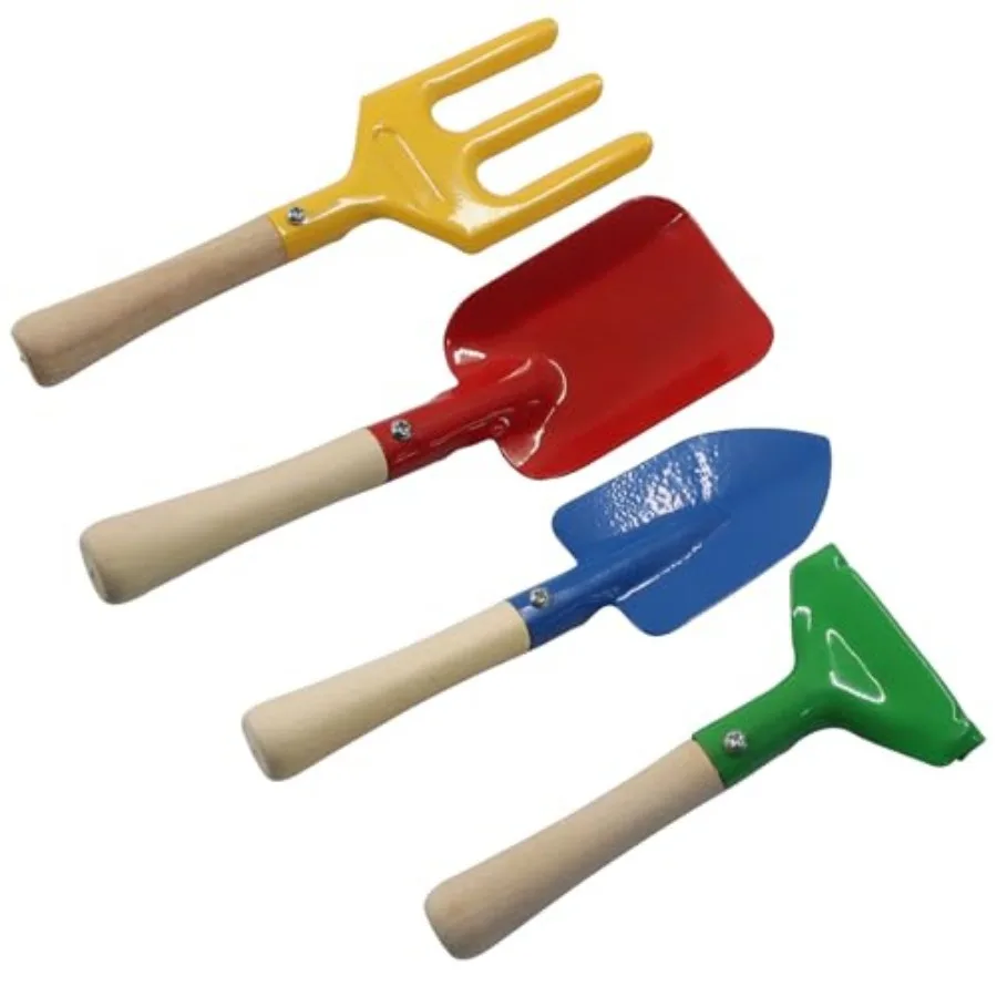 

4 Pack Metal Garden Tool Set, Mini Colorful Beach Tool for,Shovels/Rake/Trowel/Fork Beach Sand Tools with Wooden Handle