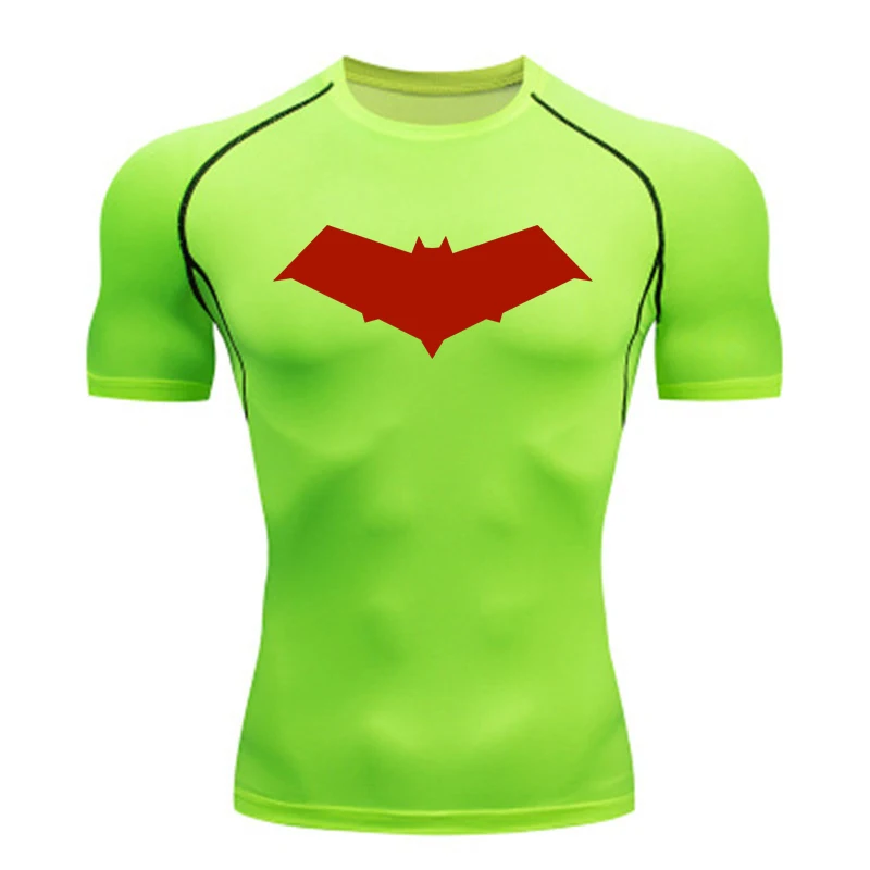 Compression Running T-Shirt Men Tops Bat Printing T Shirts Men Quick-Drying Gym Sportswear MMA Rashguard Jersey Tee For Male