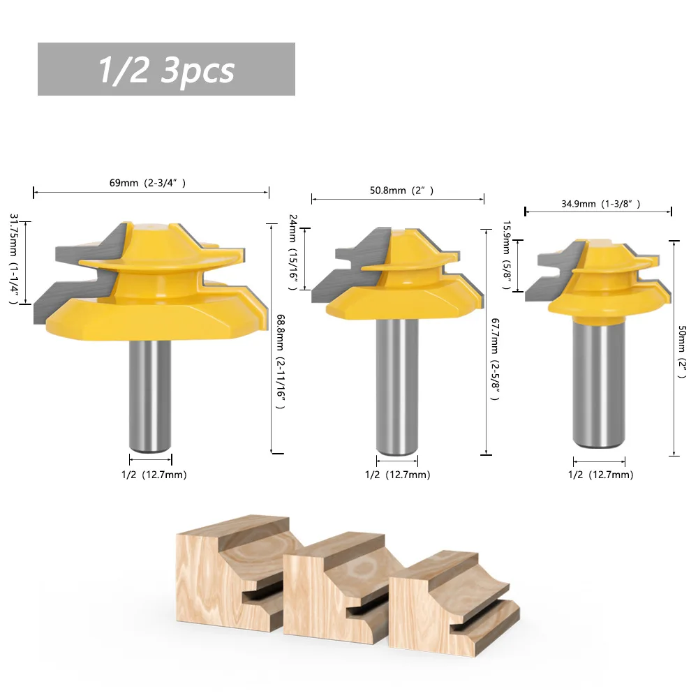 12 1/2 Handle 45-degree Tenon Cutter Three-piece Woodworking Milling Cutter With split-plate Cutter Line Cutter Right Angle Cutt