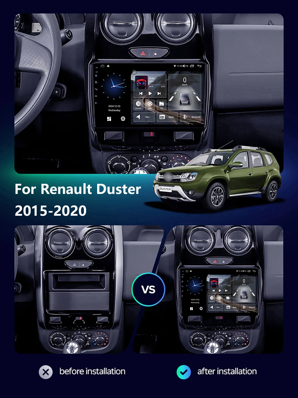 

For Renault Duster 2015 - 2020 Multimedia Player Android15 Auto Wireless Car Radio Carplay Car Accessories Stereo Navigation GPS