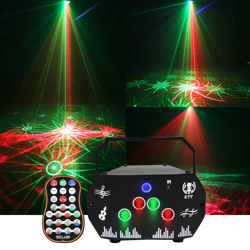 HCWE Factory Source 3 in 1 Mini DJ Beam Lamp Sound Control Strobe Projector for Night Club RGB LED Laser Party Stage Light