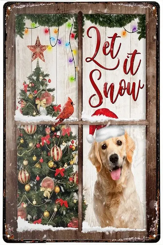 Tin Signs Bar Wall Decor Christmas Labrador Retriever Cardinal Let It Snow Xmas Tree Santa Hat Light Tin Signs Wall Decor for Ba