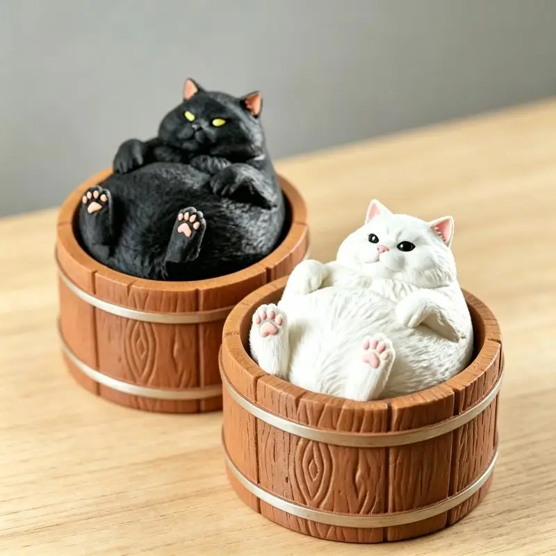 Kawaii Fat White Cat Bathtub Fidget Toy 3D Printed Stress Relief Fidget Toy Funny Desktop Decor Decompression Gift