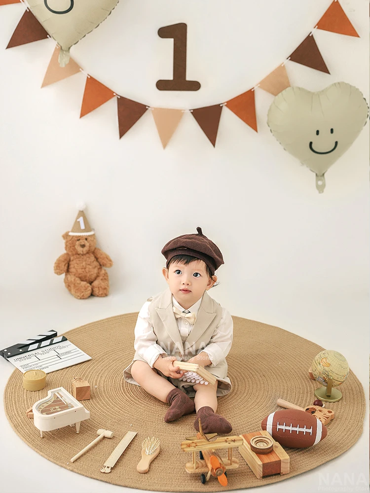 British Style Infants Suit Photography Clothes Beret Costume Birthday Scene Layout Photoshoot Props Studio Home Shooting Theme