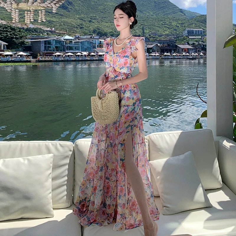 

Fairy Elegant Backless Midi Dresses with Bow Grunge Women Summer Slim Chiffon Dress French Chic One Piece Designer Lolita Dress