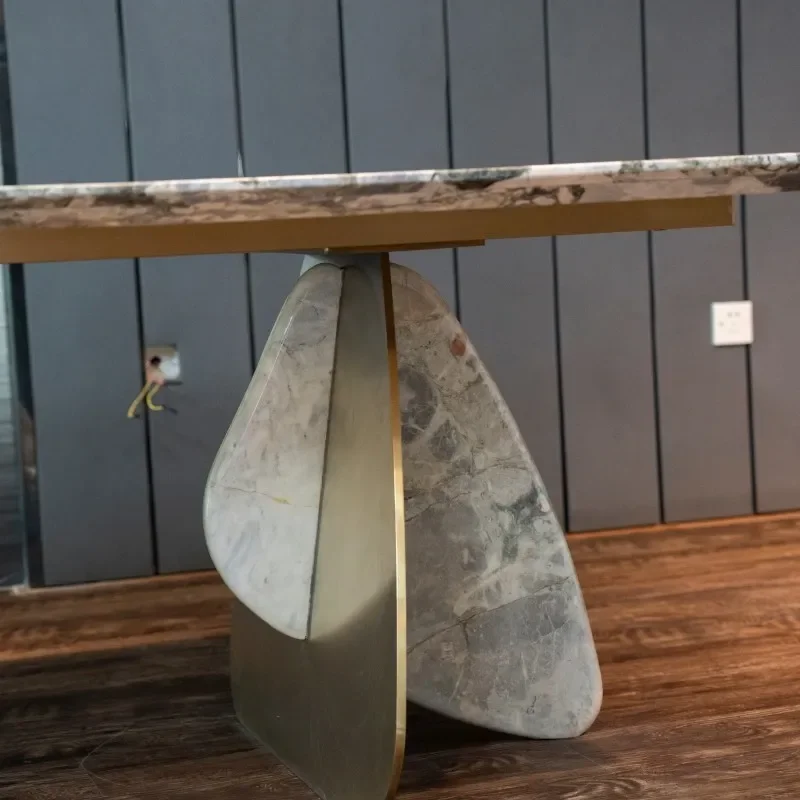 Modern Minimalist Rectangular Dining Table with Bright Luxury Stone Top Italian Style Simple Coffee Table for Home Living