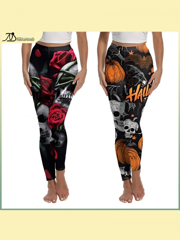 

Новые женские тонкие леггинсы для йоги с цифровым принтом в виде черепа, подтягивающие ягодицы, для косплея, с охлаждающим эффектом, без начеса