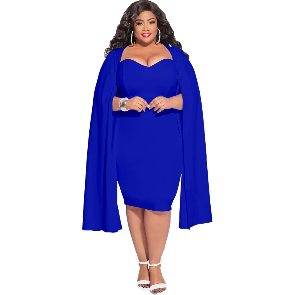 Jesienno-zimowa Plus Size damska sukienka z długa peleryna V Neck jednolita seksowna damska sukienka biurowa w stylu Bodycon 2022 nowa Drop Shipping