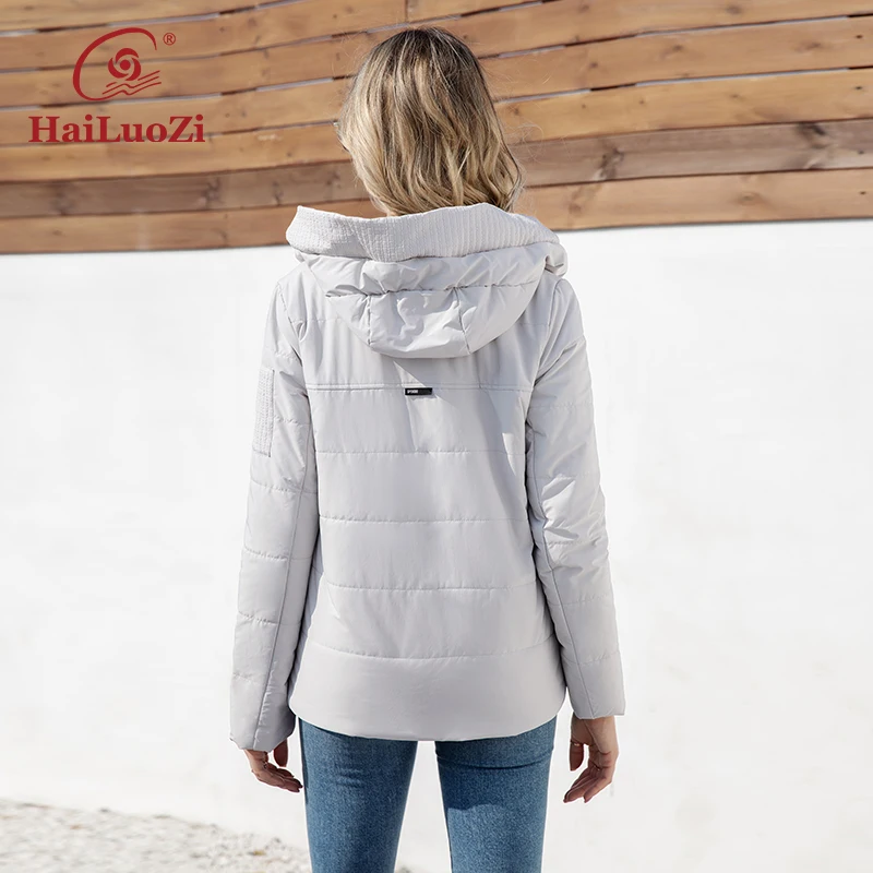 HaiLuoZi 2023 New Design Spring Autumn Women Jacket Classic Big Pocket Short Slim Female Outwear Hooded Zipper Women\'s Coat 3337