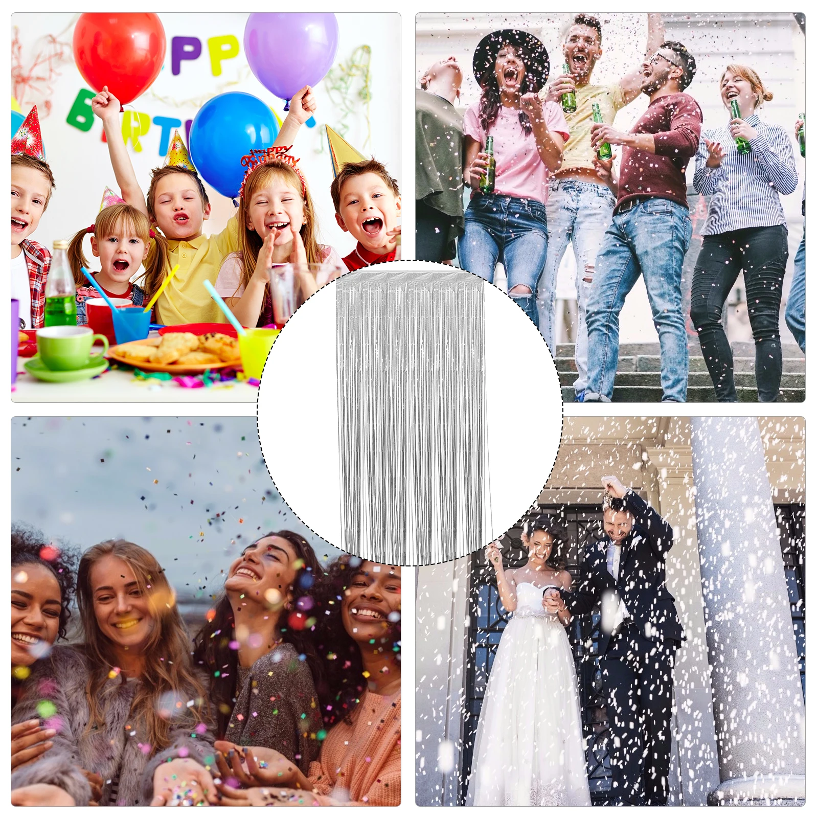 

2pcs Tinsel Curtain Glitter Fringe Background Decor Party Streamer Door Decoration Birthday Shower Backdrop Silver Glitter