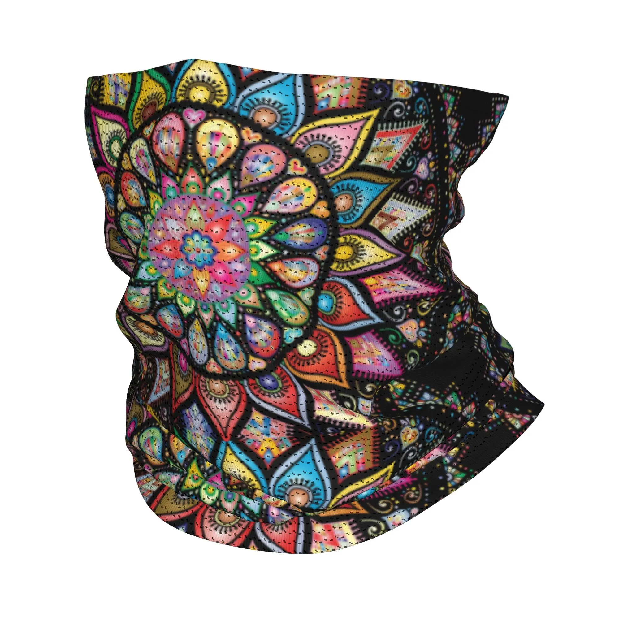 

Custom Colorful Lotus Mandala Bandana Winter Neck Warmer Women Windproof Wrap Face Scarf for Ski Buddhism Flower Gaiter Headband