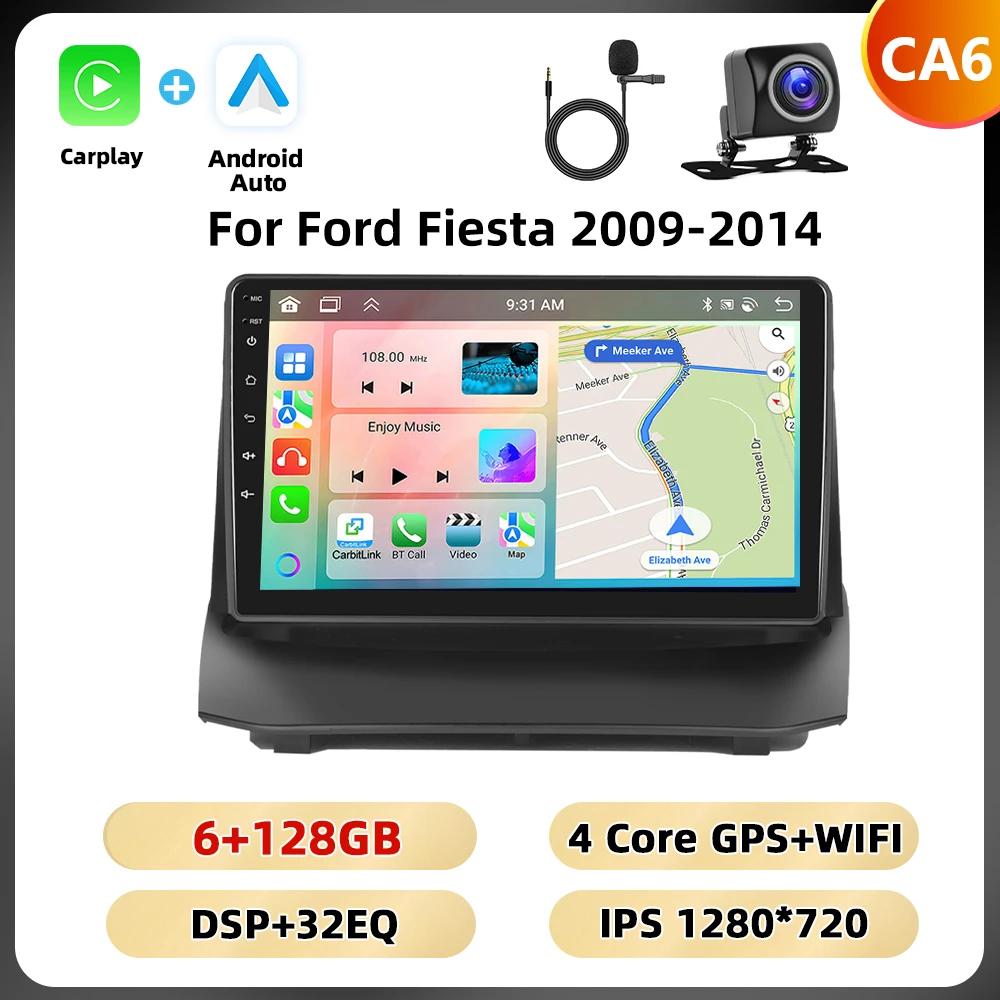 Podofo 2din 8Core Autoradio Voor Ford Fiesta 2009-2014 Multimediaspeler Gps Navigatie Wifi 4G Carplay Android Autoradio