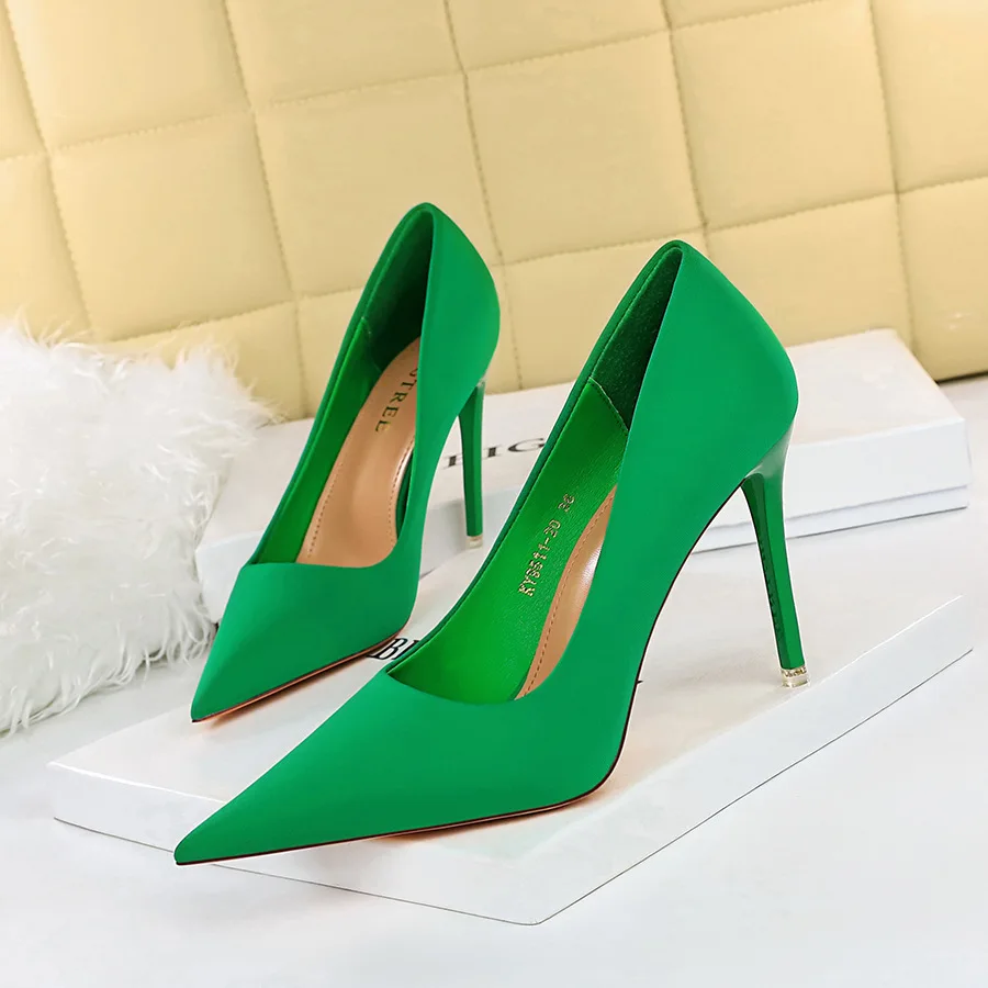 

Edition Fashion Elegant And Slim Super Thin High Heels shoese Satin Shallow Mouth Pointed Toe ladies shoes women Single pumps