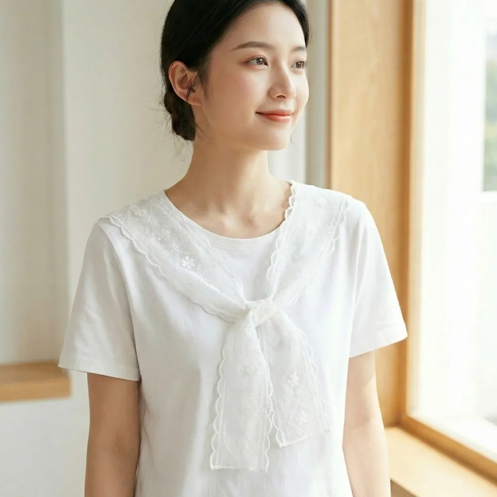 Breathable Thin Lace Shawl Lightweight Cape Neck Guard Blouse Countryside Style Polyester Embroidered Shoulder Scarf Outdoor