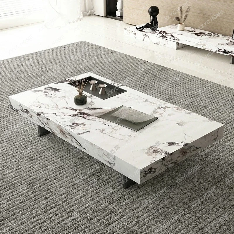 L light luxury marble slate suspension large flat layer minimalist modern design square coffee table