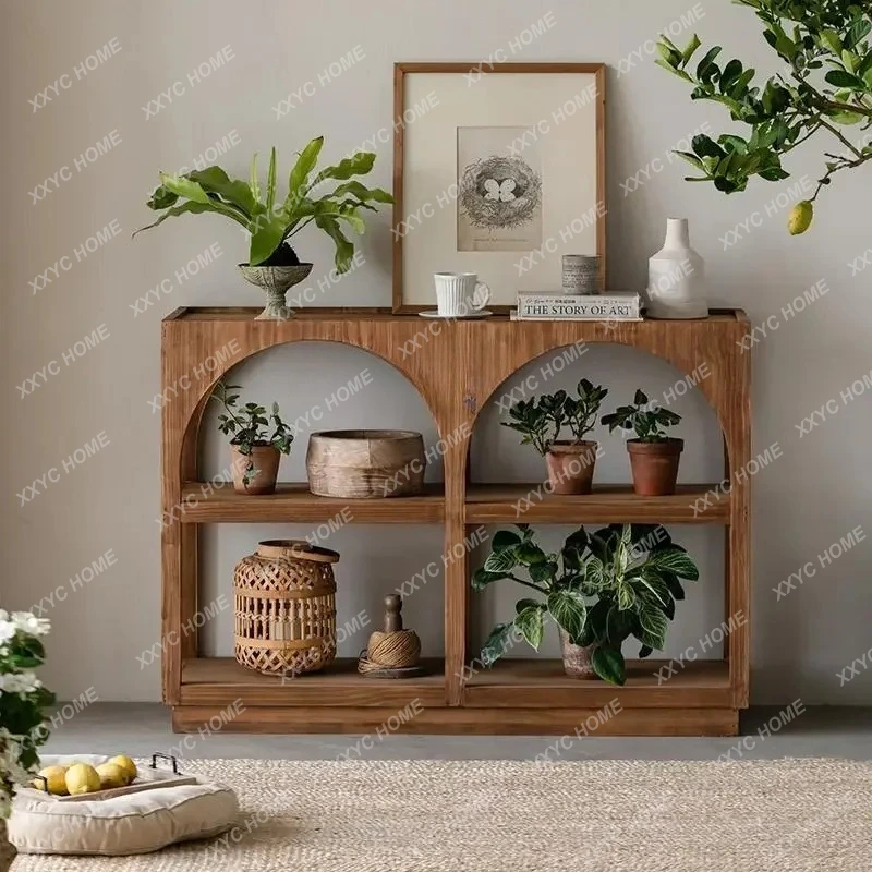 

Цельнодеревянный арочный полый стеллаж-шкаф для хранения книг, простая демонстрационная полка из сосны