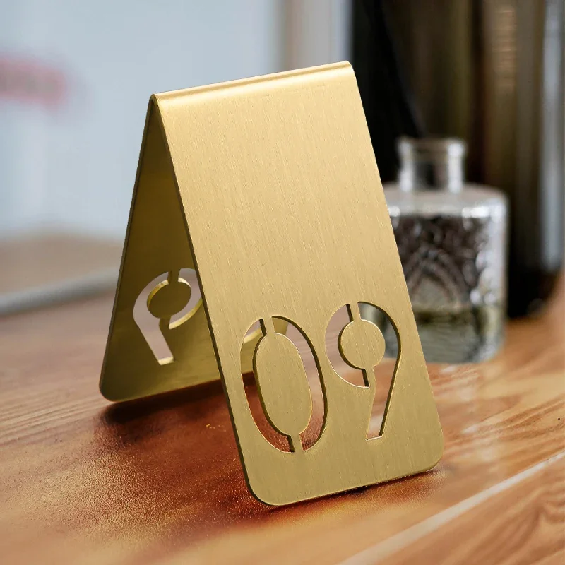 

5Pcs Hollow Double Sides Standing Metal Table Numbers Customized Desktop Sign Plates For Restaurant Cafe Bar Brass Table Markers