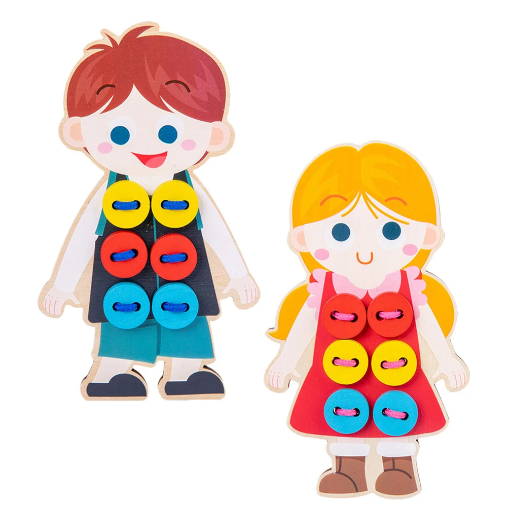 2 szt. Drewniane zabawki do nawlekania dla dzieci, wysokiej jakości zabawka do nawlekania, gładkie krawędzie, bezpieczne dla dzieci, urocze nawlekanie ubranek