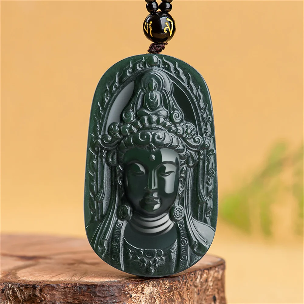 Imagem -02 - Hetian Jade Esculpido Pingente Único Guanyin Cabeça Amuleto Sorte Colar Retro Jóias de Luxo Certificado Festa Natural Preto