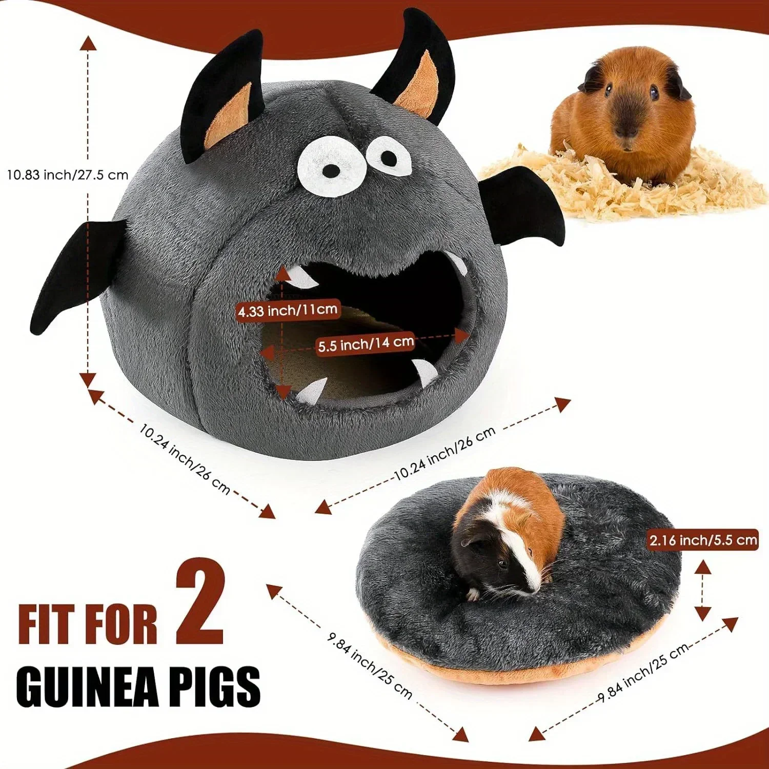 2 in 1 Hamster Nest Halloween Bat-Shaped Cozy Bed for Hamster Guinea Pigs Rabbits & Small Pets Soft Plush Polyester Hideout Bed
