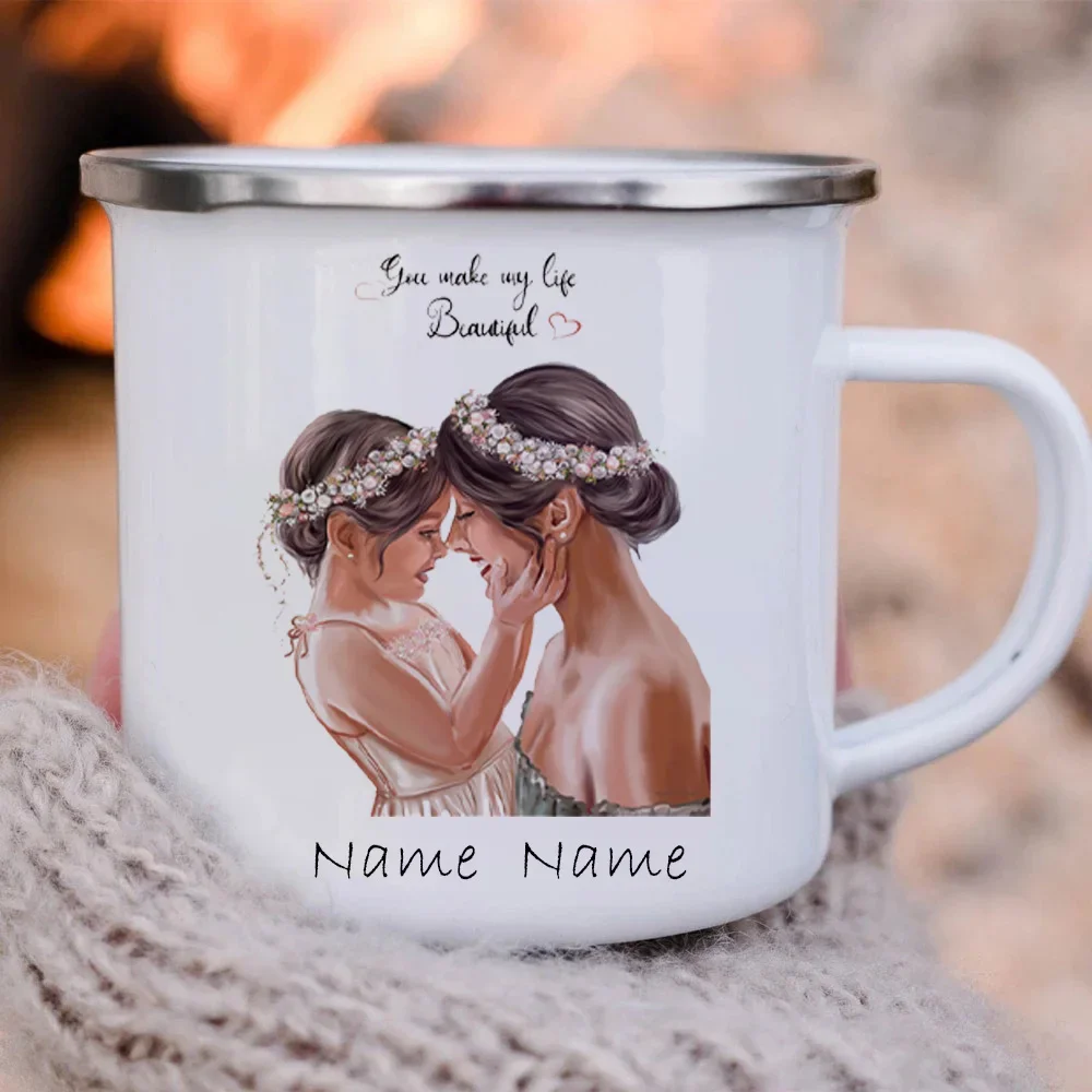Customized Enamel Cup Mug with Your Name Printed, Mother and Daughter Mug, Personalized Gift, Dropshiping Cupshe Bar, Wholesale