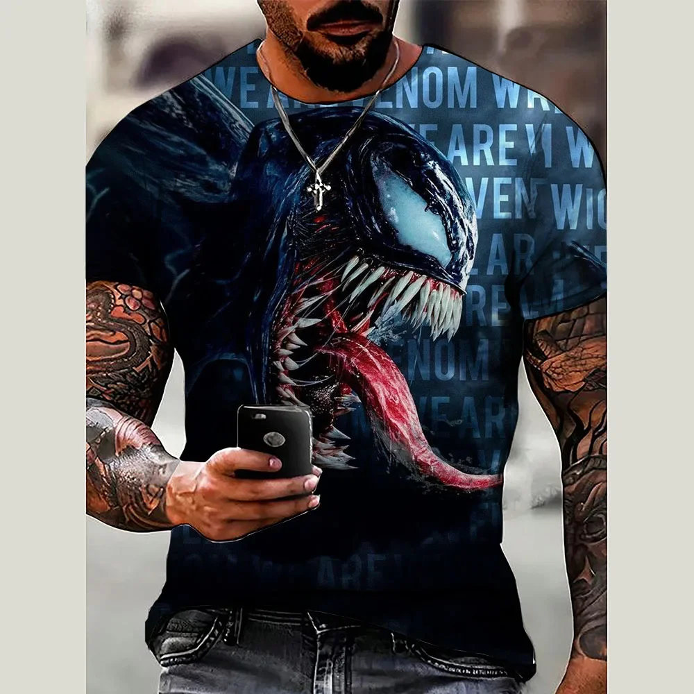 Marvel Men's T-shirt Venom T-shirt 3D Printed Spider-Man Top Fashion Short Sleeve Summer Men's T-shirt Oversized Men's Clothing