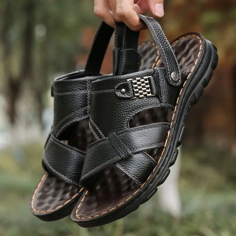 

Summer Men Leather Sandals Genuine Leather Non-slip Men Shoes Slippers Outdoor Thick-soled Beach Shoes Comfor Soft Men sandalias