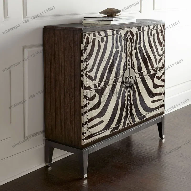 PG American retro fabric Xuan Guan Tai solid wood old high-end foyer decorative table