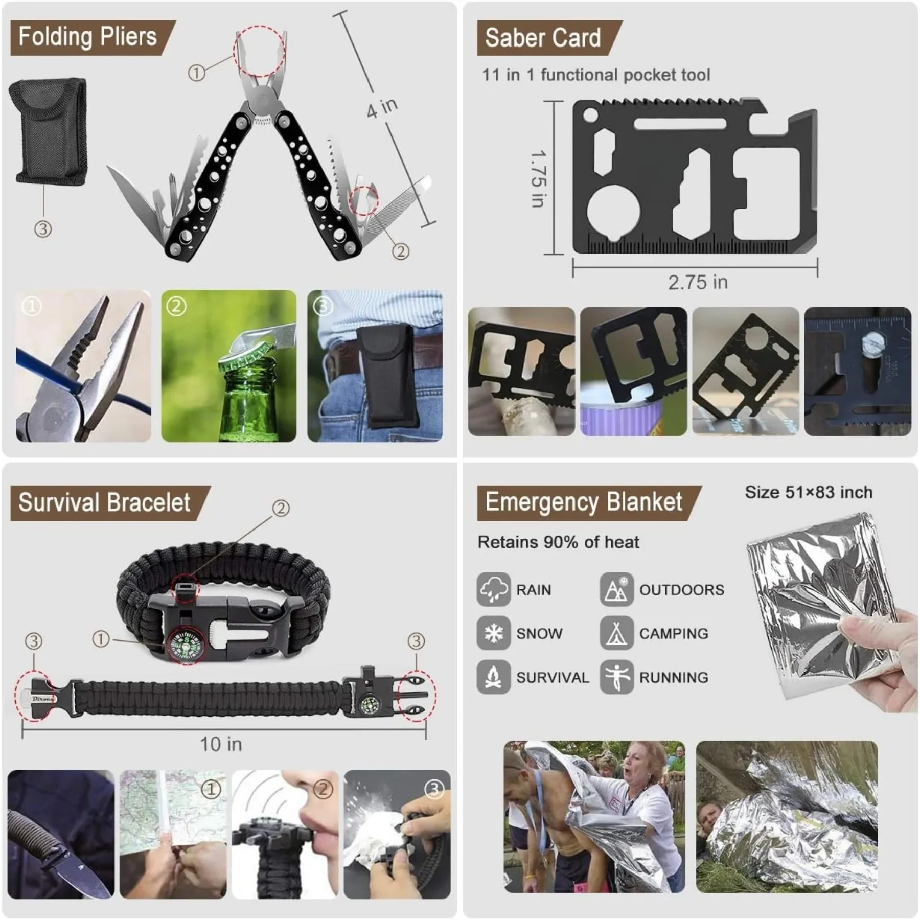 مجموعة أدوات النجاة في حالات الطوارئ 238 قطعة، أداة تروس النجاة الاحترافية مع حقيبة مول تكتيكية وخيمة طوارئ للزلازل