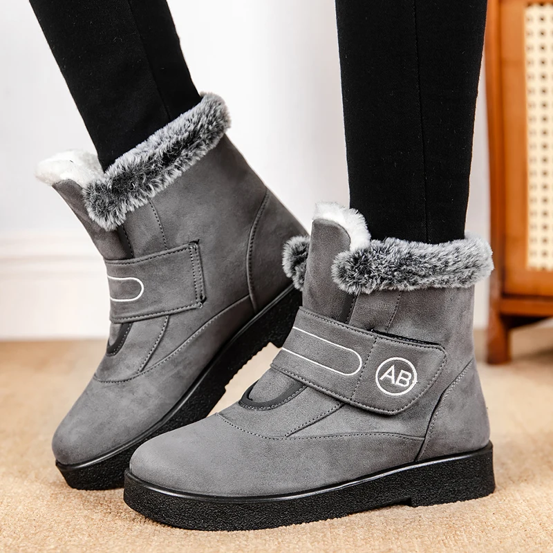 Plus Size 44 Thick Plush Snow Boots Woman 2024 Winter Keep Warm Fur Ankle Boots for Women Comfort Non Slip Cotton Padded Shoes